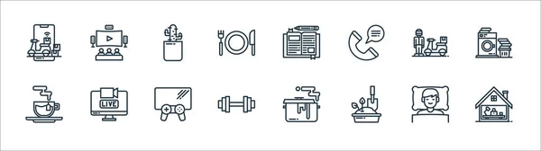 Permanecer Los Iconos Línea Casa Conjunto Lineal Conjunto Línea Vectores — Vector de stock