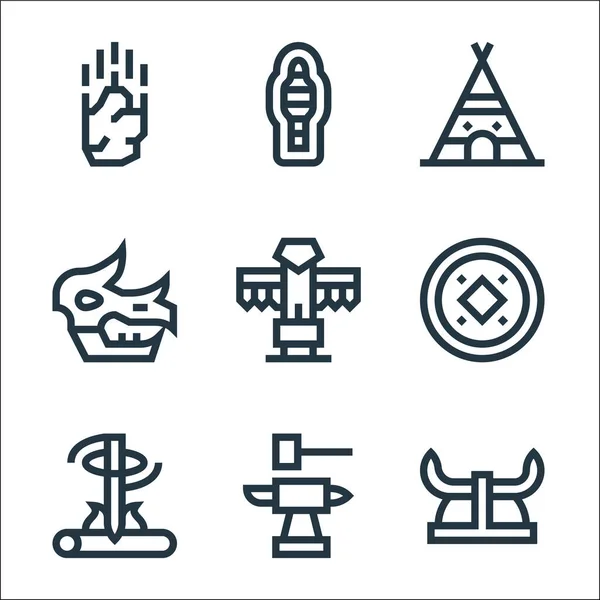 History Line Icons Linear Set Quality Vector Line Set Viking — Stock Vector
