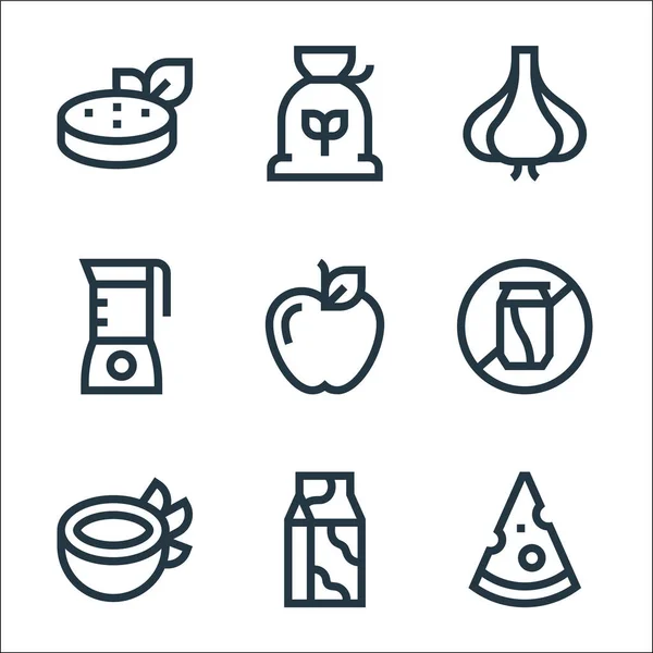 Ernährungslinie Symbole Lineares Set Qualitätsvektorlinien Set Wie Käse Milch Kokos — Stockvektor