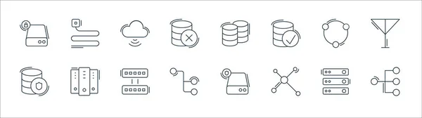 Iconos Línea Red Base Datos Conjunto Lineal Conjunto Líneas Vectoriales — Archivo Imágenes Vectoriales