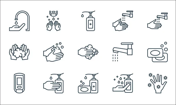 Wash Hands Line Icons Linear Set Quality Vector Line Set — Stock Vector