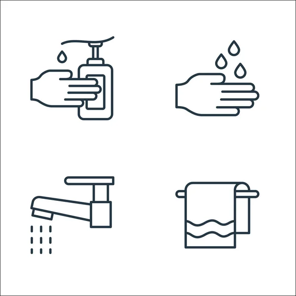 Wash Hands Line Icons Linear Set Quality Vector Line Set — Stock Vector