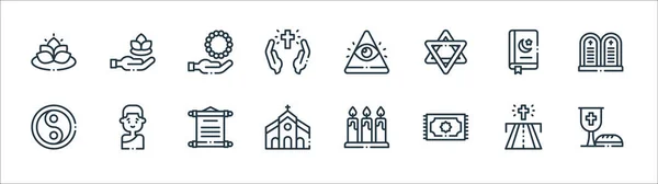 Spirituelle Zeilensymbole Lineares Set Qualitätsvektorzeilenset Wie Wein Beten Kirche Yin — Stockvektor