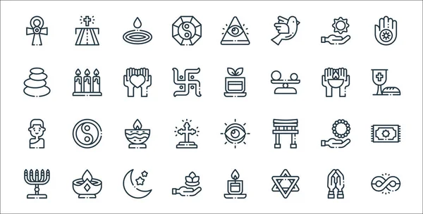 Iconos Línea Espiritual Conjunto Lineal Conjunto Línea Vectorial Calidad Como — Vector de stock