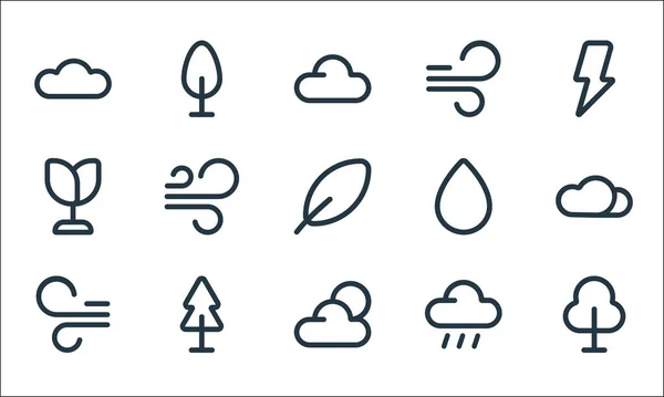 Nature Line Symbole Lineares Set Qualitätsvektorlinienset Wie Baum Wetter Wind — Stockvektor