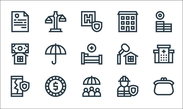 Insurance Line Icons Linear Set Quality Vector Line Set Coin — Stock Vector