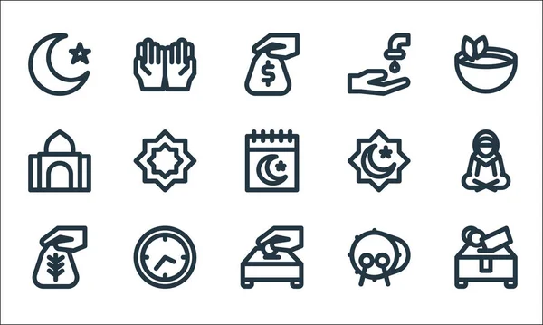 Iconos Línea Ramadhan Conjunto Lineal Calidad Vector Línea Conjunto Como — Vector de stock