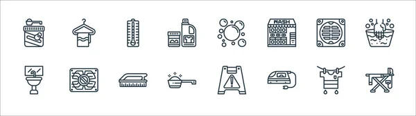 Wäscheleine Symbole Lineares Set Qualitätsvektorleitungsset Wie Bügelbrett Kleiderbügeleisen Waschmittel Messlöffel — Stockvektor