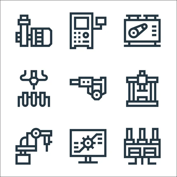 Línea Fabricación Iconos Conjunto Lineal Conjunto Línea Vectores Calidad Como — Vector de stock