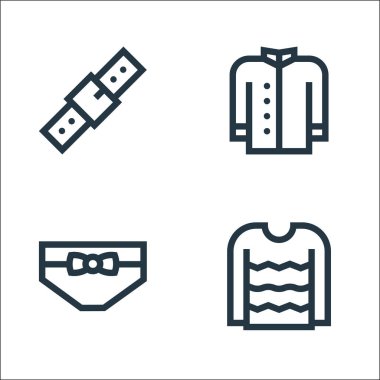 Moda çizgisi simgeleri. Doğrusal küme. Kaliteli vektör çizgisi: Kazak, külot, ceket