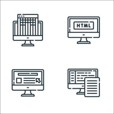 Web geliştirme çizgisi simgeleri. Doğrusal küme. arka uç, web sitesi, html gibi kalite vektör satırı kümesi