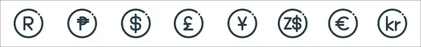 Ikony Řádku Měny Lineární Sada Kvalitní Vektorová Řada Jako Dánská — Stockový vektor