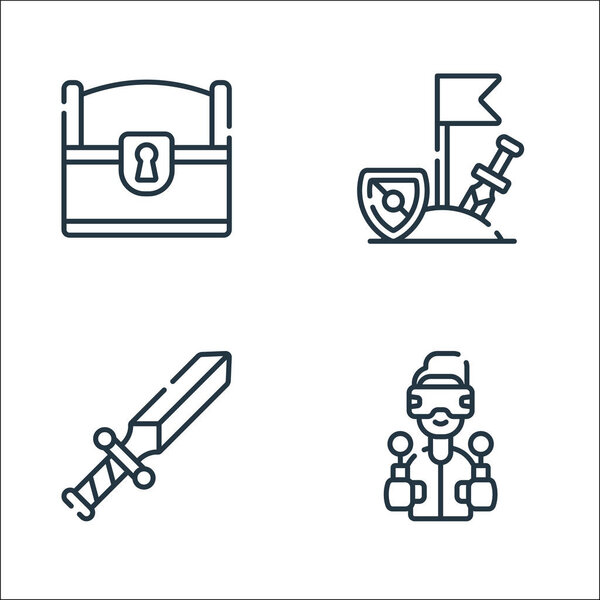 videogame line icons. linear set. quality vector line set such as gamer, sword, adventure game