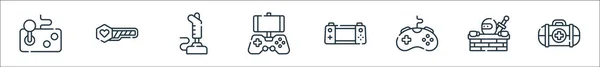 Videospielzeilen Symbole Lineares Set Qualitätsvektorleitungsset Wie Erste Hilfe Actionspiel Spielcontroller — Stockvektor