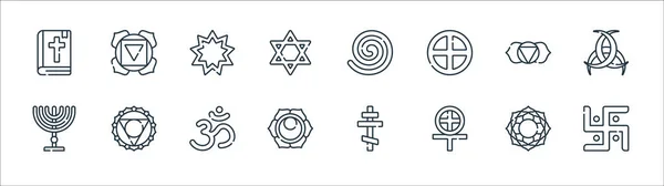 Símbolos Espirituales Línea Iconos Conjunto Lineal Calidad Vector Línea Conjunto — Vector de stock