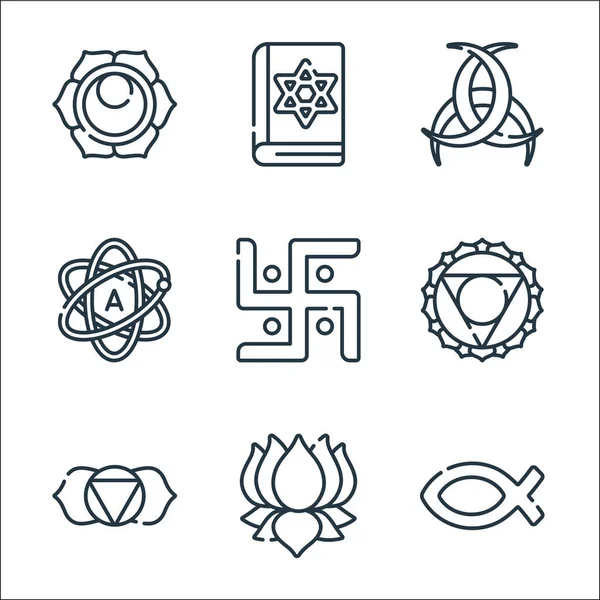 Spirituelle Symbole Säumen Symbole Lineares Set Qualitätsvektorlinienset Wie Christentum Ayyavazhi — Stockvektor
