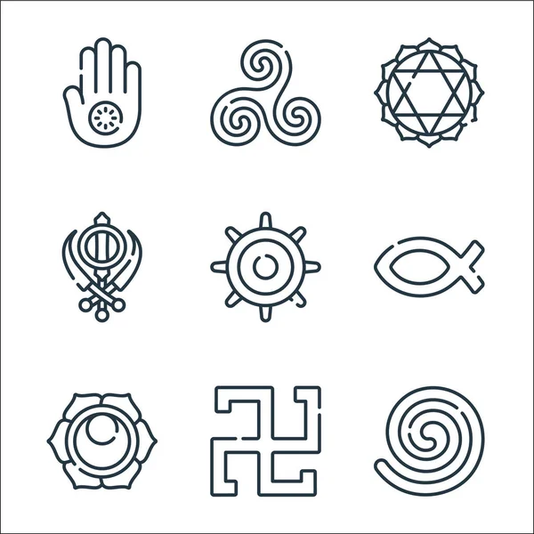 Symboles Spirituels Ligne Icônes Set Linéaire Ensemble Lignes Vectorielles Qualité — Image vectorielle