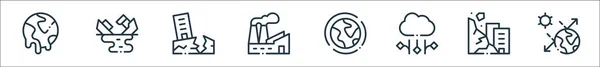 Symbole Für Den Klimawandel Lineares Set Qualitätsvektorleitungssatz Wie Solar Erdrutsch — Stockvektor