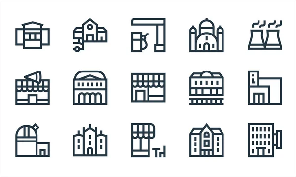 Иконки Линий Городского Строительства Линейное Множество Качество Векторной Линии Набор — стоковый вектор