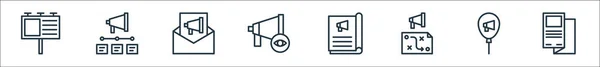 Symbole Der Anzeigenzeile Lineares Set Qualitätsvektorzeilenset Wie Flyer Ballon Strategie — Stockvektor