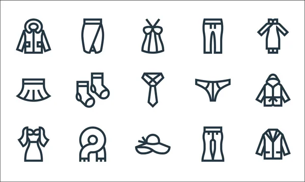 Wäscheleine Symbole Lineares Set Qualitätsvektorzeilen Set Wie Anzug Pamelamütze Kleid — Stockvektor