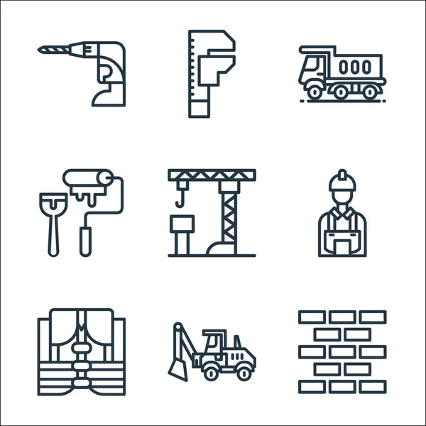 Construcciones Línea Iconos Conjunto Lineal Conjunto Línea Vectores Calidad Como — Vector de stock