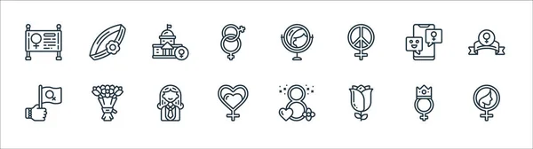 Иконы Женской Дневной Линии Линейное Множество Набор Векторных Линий Качества — стоковый вектор
