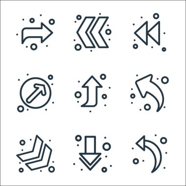 Ok çizgisi simgeleri. Doğrusal küme. Kalite vektör çizgisi yukarı, aşağı ok, yukarı ok, yukarı geri, çift ok gibi