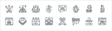 Cinco de mayonez çizgisi simgeleri. Doğrusal küme. Kaliteli vektör dizisi web sitesi, matraca, cinco de mao, mexico, meksikalı kadın, meksikalı, cinco de mayonez gibi,