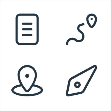 aygıt hattı simgeleri. Doğrusal küme. pusula, gps, harita gibi kalite vektör çizgisi