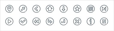 arrow line icons. linear set. quality vector line set such as pause, cross, right, play, menu, left, down, top right clipart