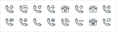 Telefon hattı simgeleri. Doğrusal küme. Telefon, telefon, gelen arama gibi kalite vektör satırı,