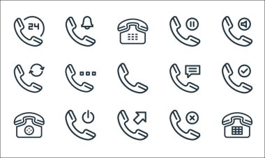 Telefon hattı simgeleri. Doğrusal küme. Telefon, çağrı, telefon gibi kalite vektör çizgisi,
