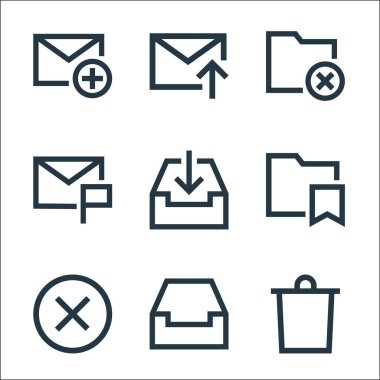 e- posta hattı simgeleri. Doğrusal küme. Kalite vektör satırı: Sil, gelen kutusu, çapraz, kaydedilen, gelen kutusu, e- posta, çapraz, gönderme