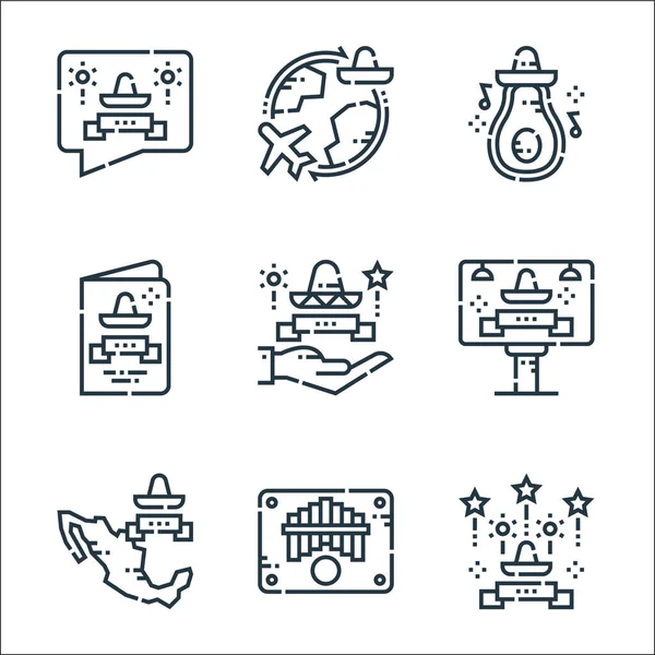 Cinco Mayo Line Icons Conjunto Lineal Conjunto Línea Vectorial Calidad — Vector de stock