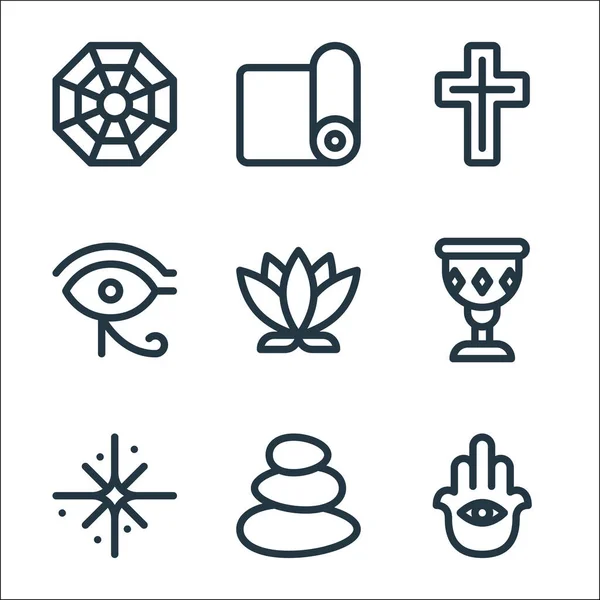 Iconos Línea Espiritual Conjunto Lineal Conjunto Línea Vectorial Calidad Como — Vector de stock