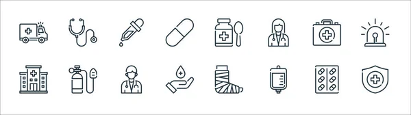 Iconos Línea Médica Conjunto Lineal Conjunto Línea Vectores Calidad Como — Vector de stock