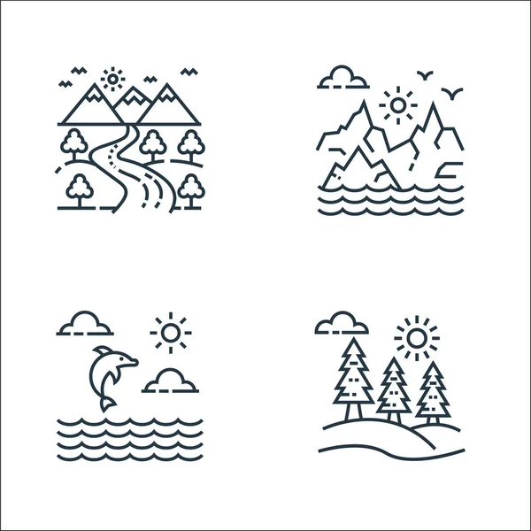 Iconos Línea Naturaleza Paisaje Conjunto Lineal Conjunto Líneas Vectoriales Calidad — Vector de stock