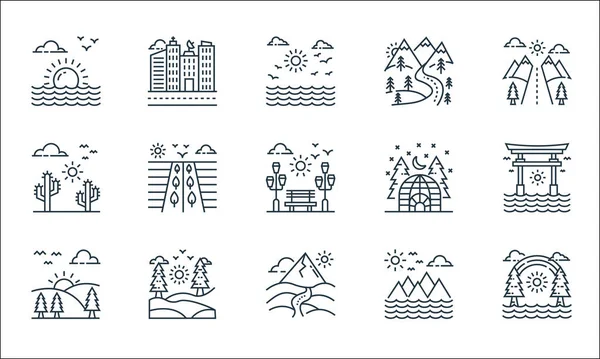 Nature Landscape Line Icons Linear Set Quality Vector Line Set — Stock Vector