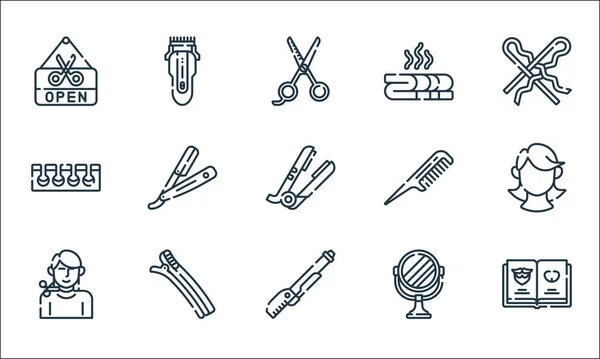 Hairdressing Barber Line Icons Linear Set Quality Vector Line Set — Stock Vector