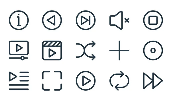 Multimedia Zeilensymbole Lineares Set Qualitätsvektorzeilenset Wie Vorwärts Abspielen Wiedergabeliste Drehen — Stockvektor