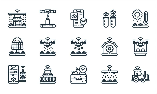 Iconos Línea Granja Inteligente Conjunto Lineal Conjunto Línea Vectorial Calidad — Vector de stock