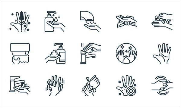 Hände Waschen Linie Symbole Lineares Set Qualitätsvektorleitungsset Wie Waschen Der — Stockvektor