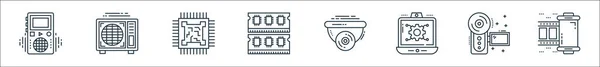 Tecnologia Dispositivi Linea Icone Set Lineare Set Linee Vettoriali Qualità — Vettoriale Stock