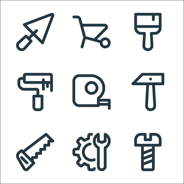 Symbole Des Arbeitstages Lineares Set Qualitätsvektorleitungsset Wie Schraube Reparaturwerkzeug Handsäge — Stockvektor