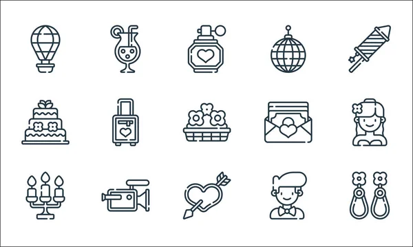 Wedding Line Icons Linear Set Quality Vector Line Set Earrings — Stock Vector