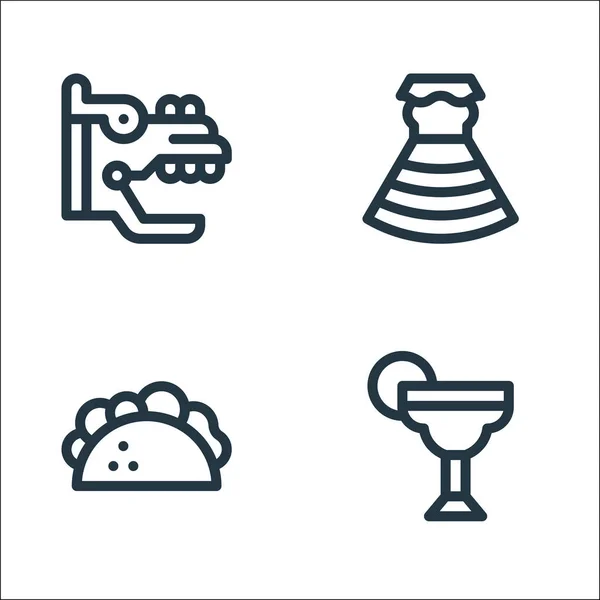 Iconos Línea Mexicana Conjunto Lineal Conjunto Línea Vectorial Calidad Como — Vector de stock