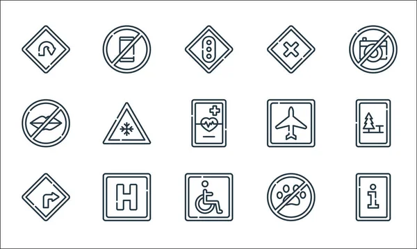 Señales Prohibiciones Línea Iconos Conjunto Lineal Conjunto Línea Vectorial Calidad — Archivo Imágenes Vectoriales