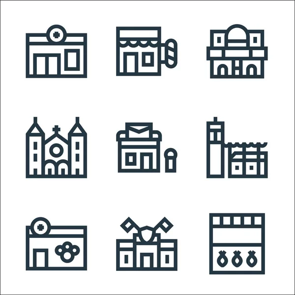 Iconos Línea Construcción Urbana Conjunto Lineal Conjunto Línea Vectorial Calidad — Vector de stock