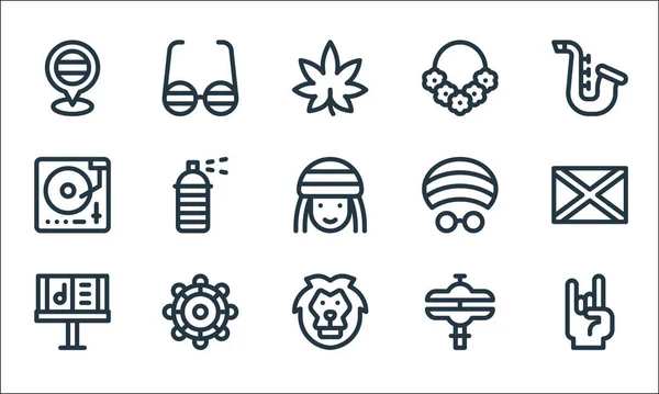 Reggae Line Icons Linear Set Quality Vector Line Set Rock — Stock Vector